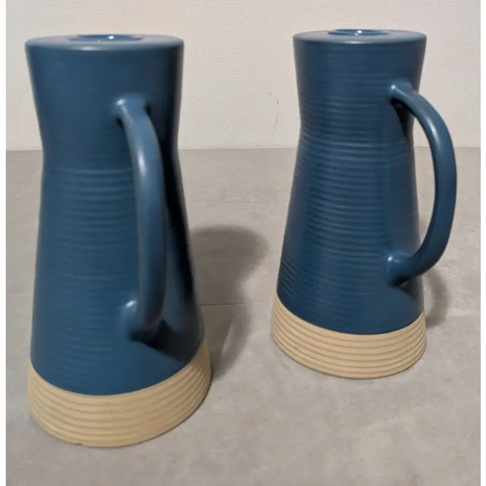 Crate & Barrel Sibely Ceramic Taper Holders Mid Century Modern Farmhouse Blue